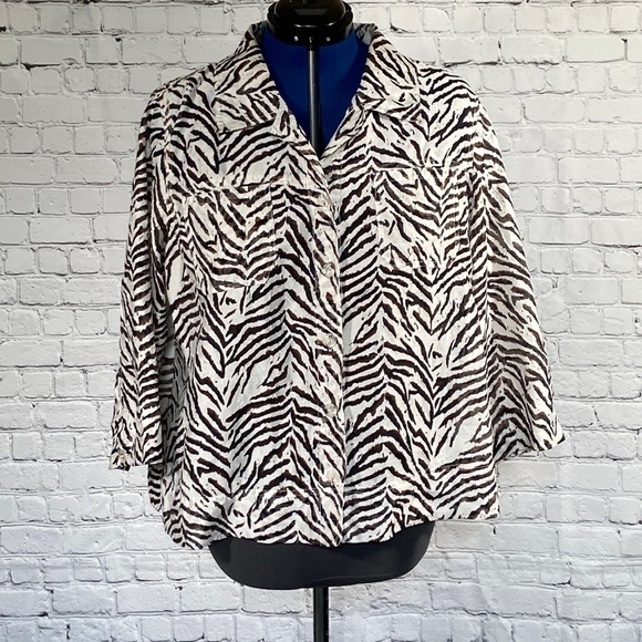 Bamboo Traders 1X zebra animal print button up blouse shacket style - Picture 1 of 12